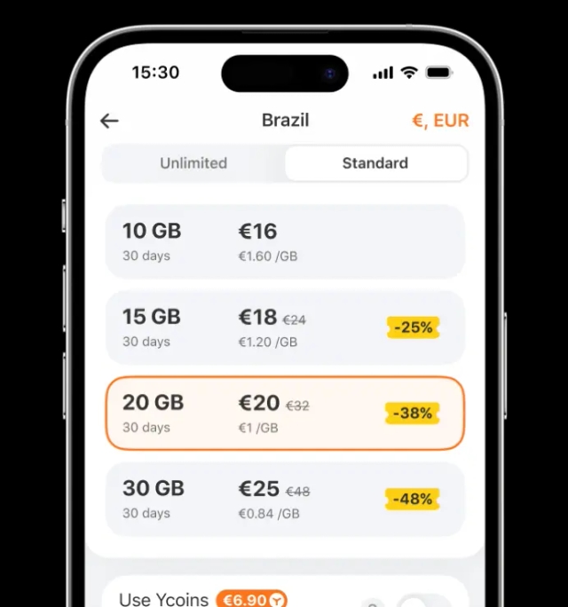 Bildschirm zum Kaufprozess der eSIM-Karte 2